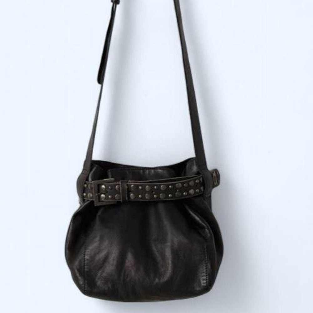NWT Free People Embellished Studded Leather Bucket Crossbody Bag Black